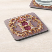 Luxuriöser Goldrahmen mit gekröntem Monogramm Getränkeuntersetzer (Linke Seite)