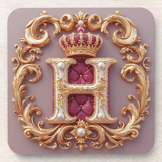 Luxuriöser Goldrahmen mit gekröntem Monogramm Getränkeuntersetzer (Vorderseite)