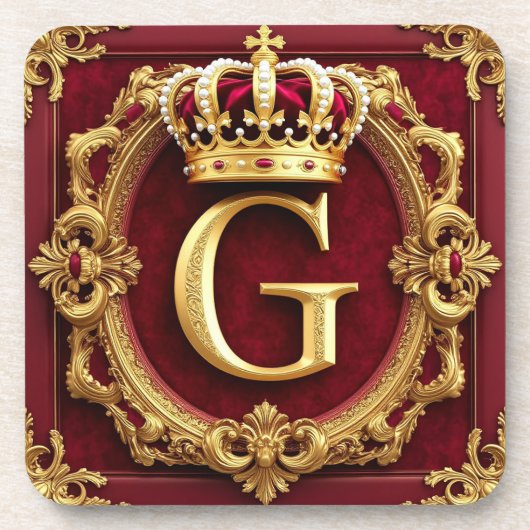Luxuriöser Goldrahmen mit gekröntem Monogramm Getränkeuntersetzer (Vorderseite)