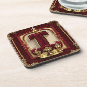 Luxuriöser Goldrahmen mit gekröntem Monogramm Getränkeuntersetzer (Linke Seite)