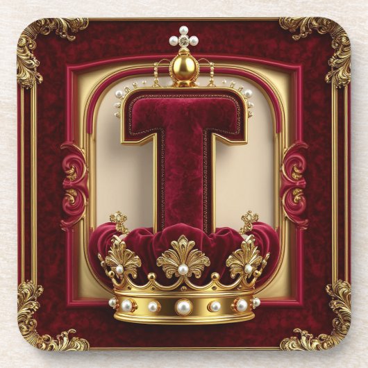 Luxuriöser Goldrahmen mit gekröntem Monogramm Getränkeuntersetzer (Vorderseite)