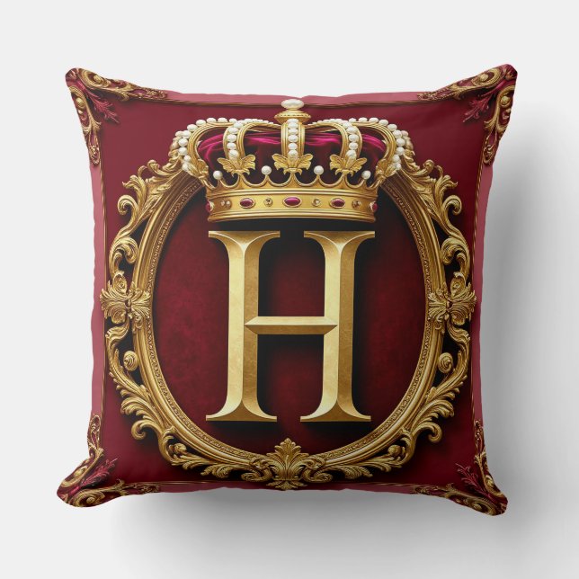 Luxuriöser Goldrahmen mit gekröntem Monogramm Kissen (Vorderseite)