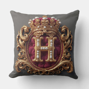 Luxuriöser Goldrahmen mit gekröntem Monogramm Kissen