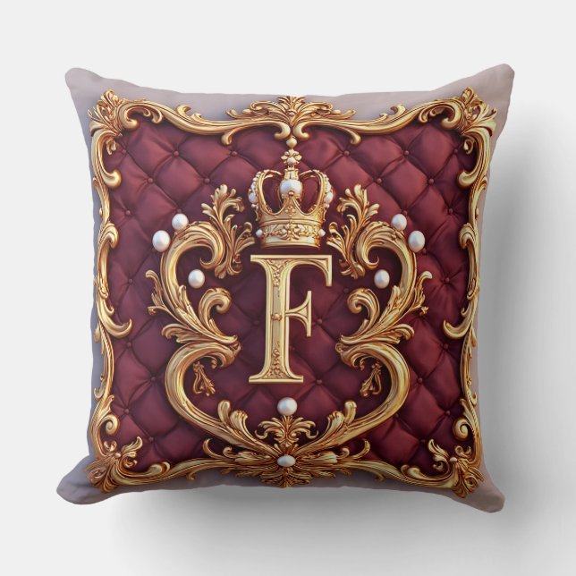 Luxuriöser Goldrahmen mit gekröntem Monogramm Kissen (Vorderseite)