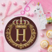 Luxuriöser Goldrahmen mit gekröntem Monogramm Pappteller (Party)