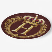 Luxuriöser Goldrahmen mit gekröntem Monogramm Pappteller (Schrägansicht)