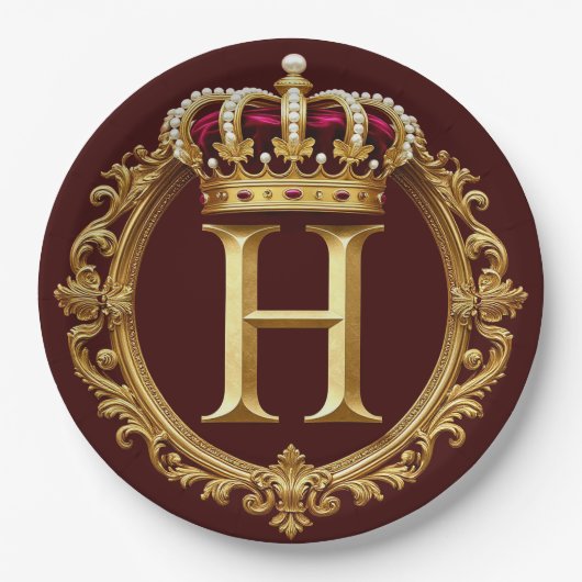 Luxuriöser Goldrahmen mit gekröntem Monogramm Pappteller (Vorderseite)