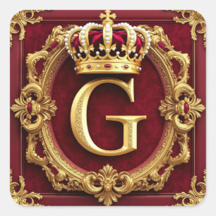Luxuriöser Goldrahmen mit gekröntem Monogramm Quadratischer Aufkleber