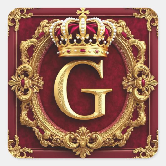 Luxuriöser Goldrahmen mit gekröntem Monogramm Quadratischer Aufkleber (Vorderseite)