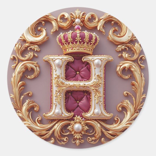 Luxuriöser Goldrahmen mit gekröntem Monogramm Runder Aufkleber (Vorderseite)