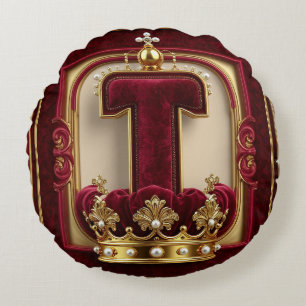 Luxuriöser Goldrahmen mit gekröntem Monogramm Rundes Kissen