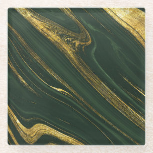 Luxuriöser grüner Onyx: Goldener Marmor. Glasuntersetzer