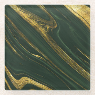 Luxuriöser grüner Onyx: Goldener Marmor. Glasuntersetzer