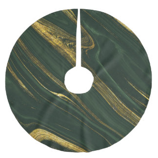 Luxuriöser grüner Onyx: Goldener Marmor. Polyester Weihnachtsbaumdecke