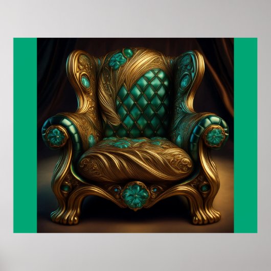 Luxuriöser grüner und goldener Sessel Poster (Vorne)