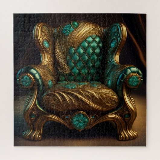 Luxuriöser grüner und goldener Sessel Puzzle (Vertikal)