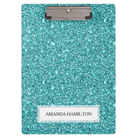 Luxuriöser hellblauer Glitzer fügt Ihren Namen hin Klemmbrett (Vorderseite)
