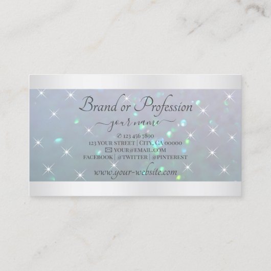 Luxuriöser hellblauer Perl Glitzer mit Sparkle Sta Visitenkarte (Rückseite)