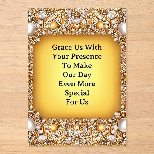 Luxuriöser Hochzeitsrahmen mit Perlen und Edelstei Acryleinladungen (Vorderseite)