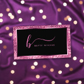 Luxuriöser Hot Pink Glitzer Moderner Script Monogr Visitenkarte