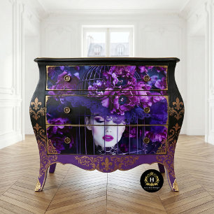 Luxuriöser lila Blumen-Vogelkäfig-Hut-Decoupage Seidenpapier
