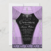 luxuriöser lila Kronleuchter in Quinceanera Einladung (Vorderseite)