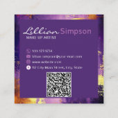 Luxuriöser lila und goldener abstrakter QR-Code Quadratische Visitenkarte (Rückseite)