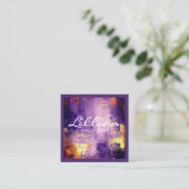 Luxuriöser lila und goldener abstrakter QR-Code Quadratische Visitenkarte (Stehend Vorderseite)