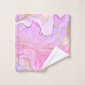 Luxuriöser Marmor Glitzer Rosa Lila Gold Badhandtuch Set (Waschlappen)