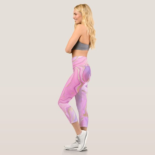 Luxuriöser Marmor Glitzer Rosa Lila Gold Capri Leggings (Links)