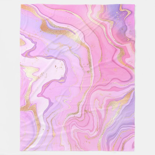 Luxuriöser Marmor Glitzer Rosa Lila Gold Fleecedecke (Vorderseite)