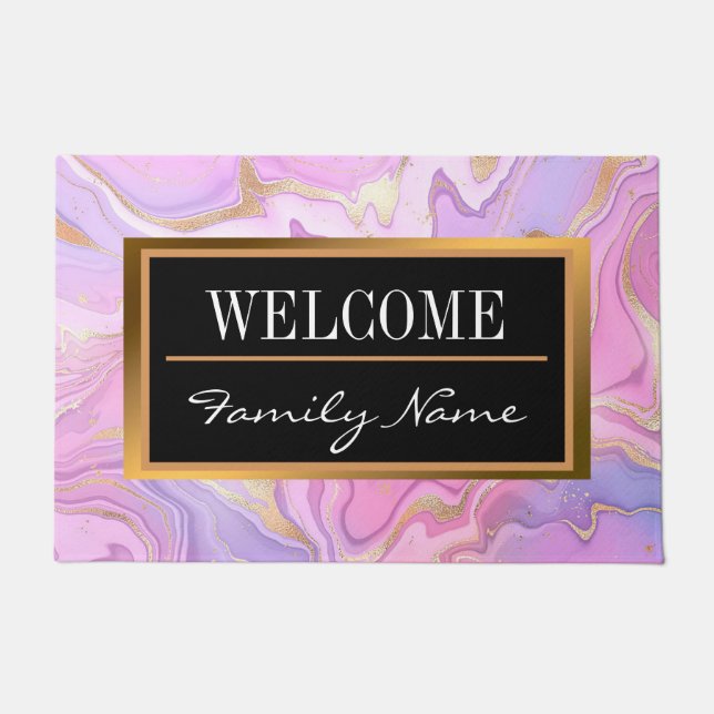 Luxuriöser Marmor Glitzer Rosa Lila Gold Fußmatte (Vorderseite)