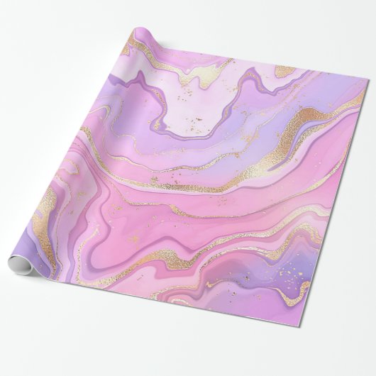 Luxuriöser Marmor Glitzer Rosa Lila Gold Geschenkpapier (Ungerollt)