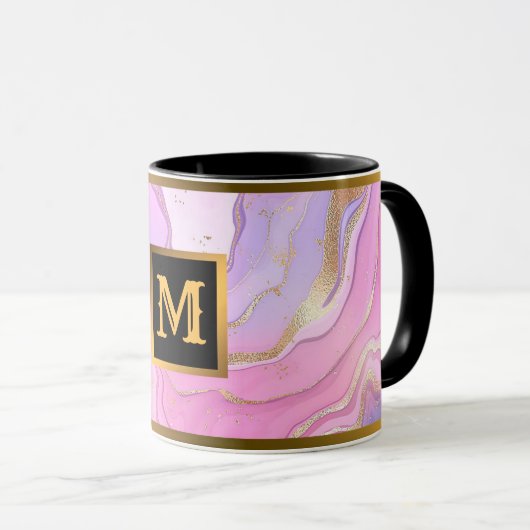 Luxuriöser Marmor Glitzer Rosa Lila Gold Tasse (VorderseiteRechts)