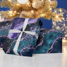 Luxuriöser Marmorkristall Lila Türkis Glitter Acha Geschenkpapier