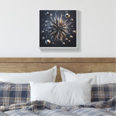 Luxuriöser Metallic Starburst - 3D Abstracter Silb Leinwanddruck (Insitu (Schlafzimmer))