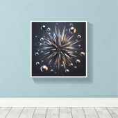 Luxuriöser Metallic Starburst - 3D Abstracter Silb Leinwanddruck (Insitu (Holzboden))