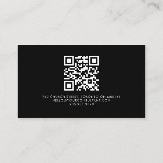 Luxuriöser Minimalistisch Schwarz-Weiß-QR-CODE Visitenkarte (Rückseite)