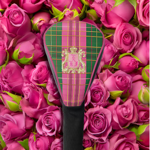 Luxuriöser Mit Monogramm rosa und grüner Karierter Golf Headcover