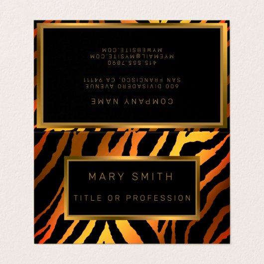 Luxuriöser, moderner Gold Orange Tiger fügt Ihren  Visitenkarten (Außenseite Aufgefaltet)