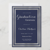 Luxuriöser moderner Marineblau silber Abschluss Einladung (Vorderseite)