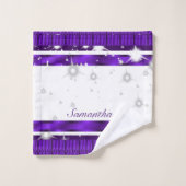 Luxuriöser Name für weiße und Lila Schrift Badhandtuch Set (Waschlappen)