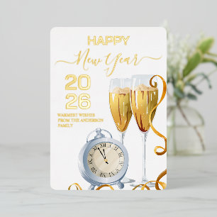 Luxuriöser Neujahr 2026 Champagner Countdown Uhr Folien Feiertagskarte