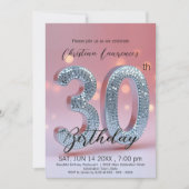 Luxuriöser Pink Glitzer 30. Geburtstagsfeier Einladung (Vorderseite)
