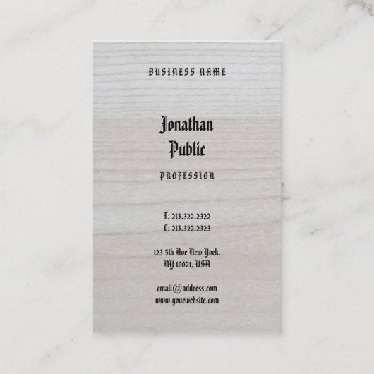 Luxuriöser Premium Dick Holz Look handgeschrieben Visitenkarte (Rückseite)