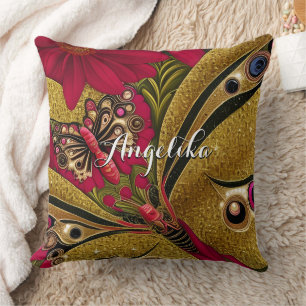 Luxuriöser Red and Gold Butterfly Individuelle Nam Kissen