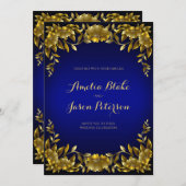 Luxuriöser Regal Gold Frame auf Blue Wedding Einladung (Vorne/Hinten)