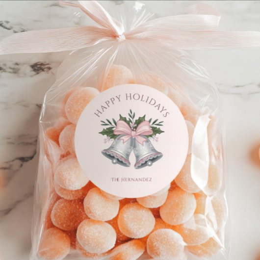Luxuriöser rosa & silberner Glitter-Jingle-Bells-a Runder Aufkleber