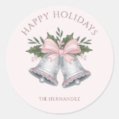 Luxuriöser rosa & silberner Glitter-Winterglocken Runder Aufkleber (Vorderseite)