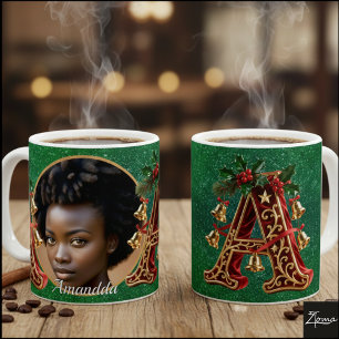 Luxuriöser roter Samt Gold Weihnachtsbuchstabe A Kaffeetasse